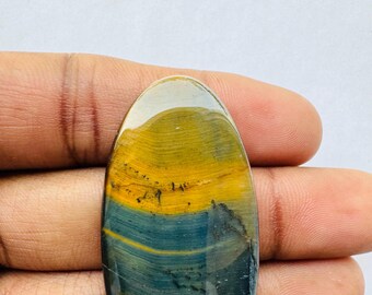 Blue Tiger Eye Cabochon: Natural Oval Gemstone (52X25X5 MM)