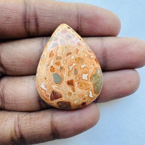 Unique Leopardite Jasper Pear shape Cabochon, Leopardite Jasper For Jewelry Uses,, 37X29X6 MM