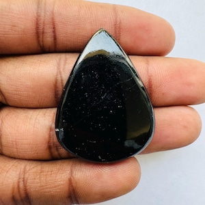 Black Tourmaline - Pear Shape Cabochon, Black Tourmaline Cabochon For Jewelry Making,, 40X30X5 MM