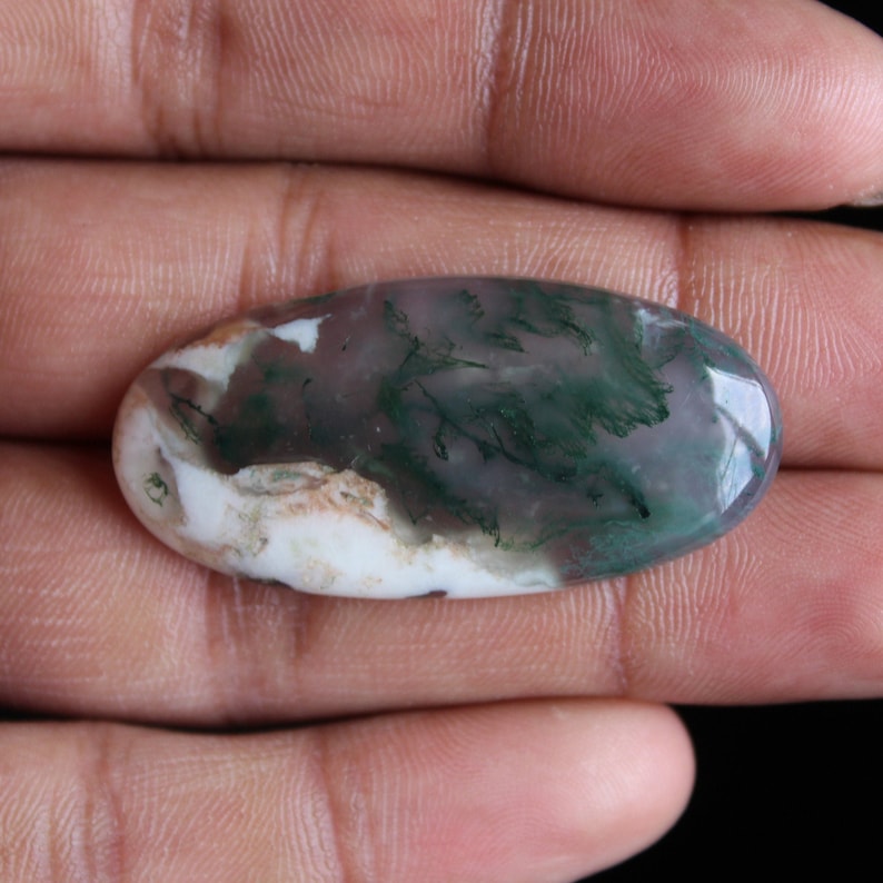 Unique Moss Agate Oval Shape Cabochon,Moss Agate Cabochon For Jewelry Making,,45x21x6 mm,,DG-2637
