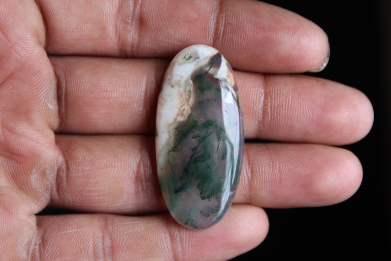 Unique Moss Agate Oval Shape Cabochon,Moss Agate Cabochon For Jewelry Making,,45x21x6 mm,,DG-2637