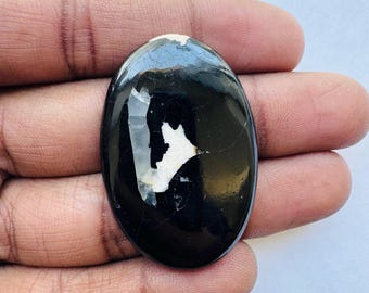 Black Tourmaline - oval Shape Cabochon, Black Tourmaline Cabochon For Jewelry Making,, 41X27X5 MM