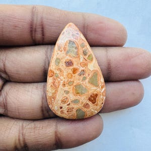 Unique Leopardite Jasper Pear shape Cabochon, Leopardite Jasper For Jewelry Uses,, 42X26X4 MM