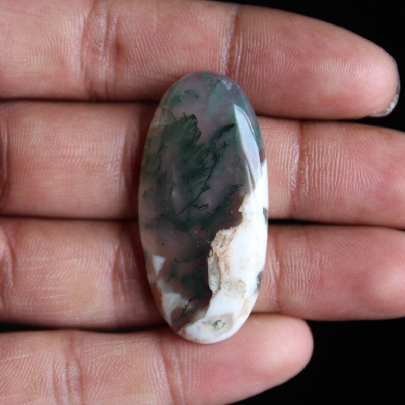 Unique Moss Agate Oval Shape Cabochon,Moss Agate Cabochon For Jewelry Making,,45x21x6 mm,,DG-2637