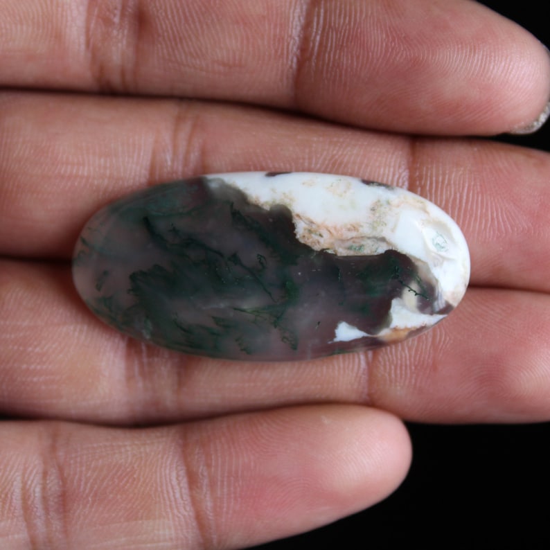 Unique Moss Agate Oval Shape Cabochon,Moss Agate Cabochon For Jewelry Making,,45x21x6 mm,,DG-2637