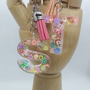 Initial resin Fruit & flower keychain gift for her Christmas Stocking filler gift for teacher handmade