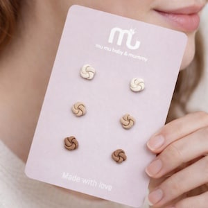 Handmade Knot Polymer Clay Stud Earrings | Surgical Steel, Neutral Set