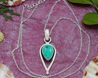 Natural Teardrop Turquoise Pendant-Tibetan Turquoise Necklace Pendant-Sterling Silver Pendant-Dainty Pendant-925 Silver Pendant-Gift For Her