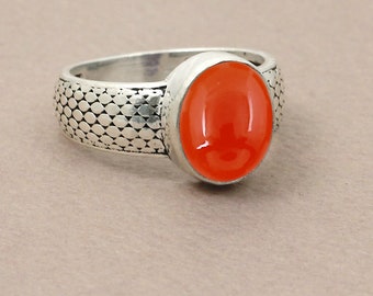 Carnelian Ring-Gemstone Ring-9x11 mm Oval Carnelian Ring-925 Sterling Silver  Carnelian crystal Ring-Statement Boho Ring-Carnelian Jewelry