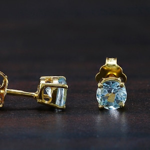 Natural Blue Topaz Stud Earrings-Sterling Silver Earrings-18k Gold Plated Stud-Sky Blue Topaz Earrings-Silver-Push Back Earring-Gift For Her