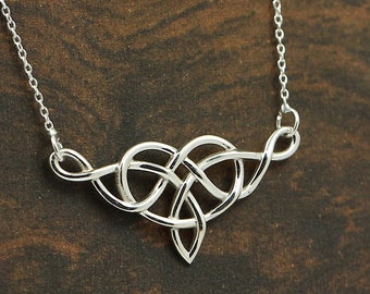 Silver Celtic Knot Pendant Necklace: Love Knot Heart Jewelry