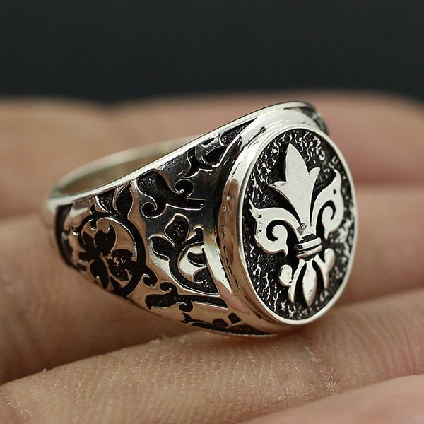 Fleur-de-lis Silver Ring, Sterling Silver Fleur de lis Ring, Vintage flower de luce Ring, Handmade Ring, 925 Silver Ring, Gifts for Him