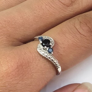 Natural Black Onyx Ring, Blue Sapphire Ring, 925 Sterling Silver Ring, Statement Boho Ring, Bohemian Ring, Minimalist Ring, Proposal Ring.