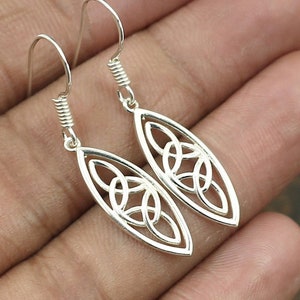 Celtic Knot Earrings, Long Dangle Celtic Earrings, Plain Silver Earring, Handmade Sterling Silver Earring, Everyday Earring, Vintage Earring