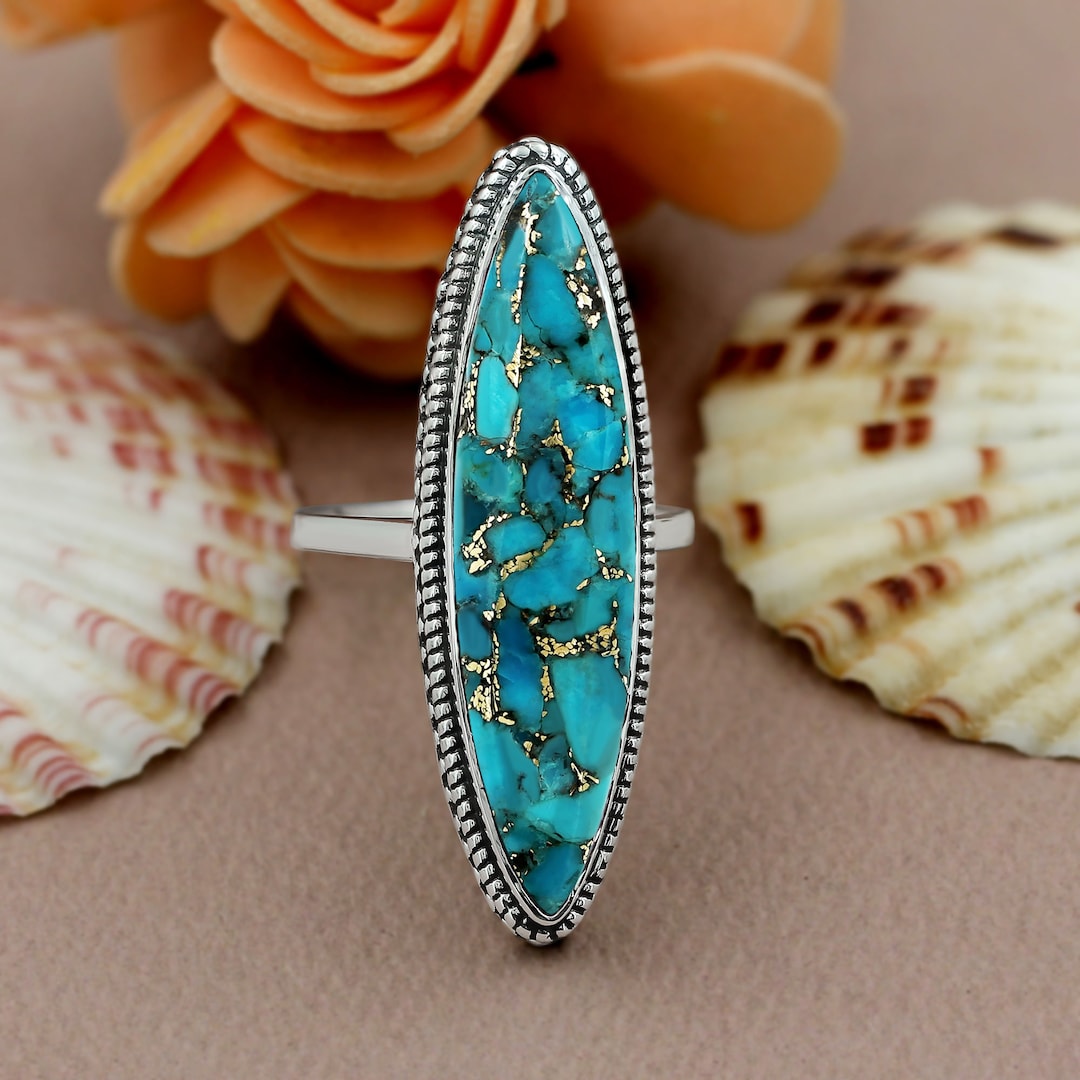 Blau Türkis 925 Sterling Silber Ring, Frauen Edelstein Schmuck