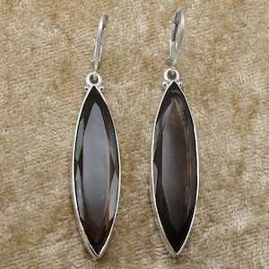 Smoky Quartz Earring, Marquise Shaped Gemstone Earring, 925 Sterling Silver Earring, Lever Back Earring, Brown Quartz Silver Dangle Earring