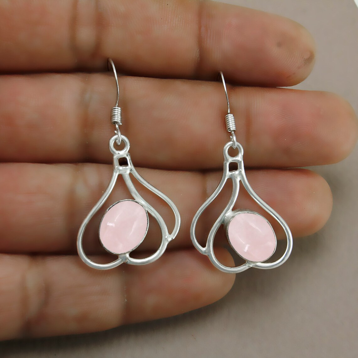 Rose Quartz EarringHandmade Pink Rose Quartz Earring925 Etsy