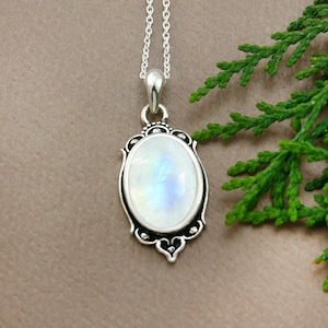 Rainbow Moonstone Pendant-Oval Gemstone Pendant-June Birthstone-Handmade Moonstone Necklace-Statement Boho Pendant-Sterling Silver Pendant