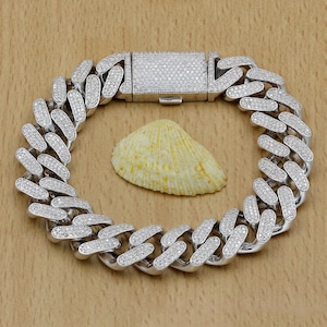 Iced Out Moissanit Cuban Link Armband: 925 Sterling Silber, Hip Hop Kette