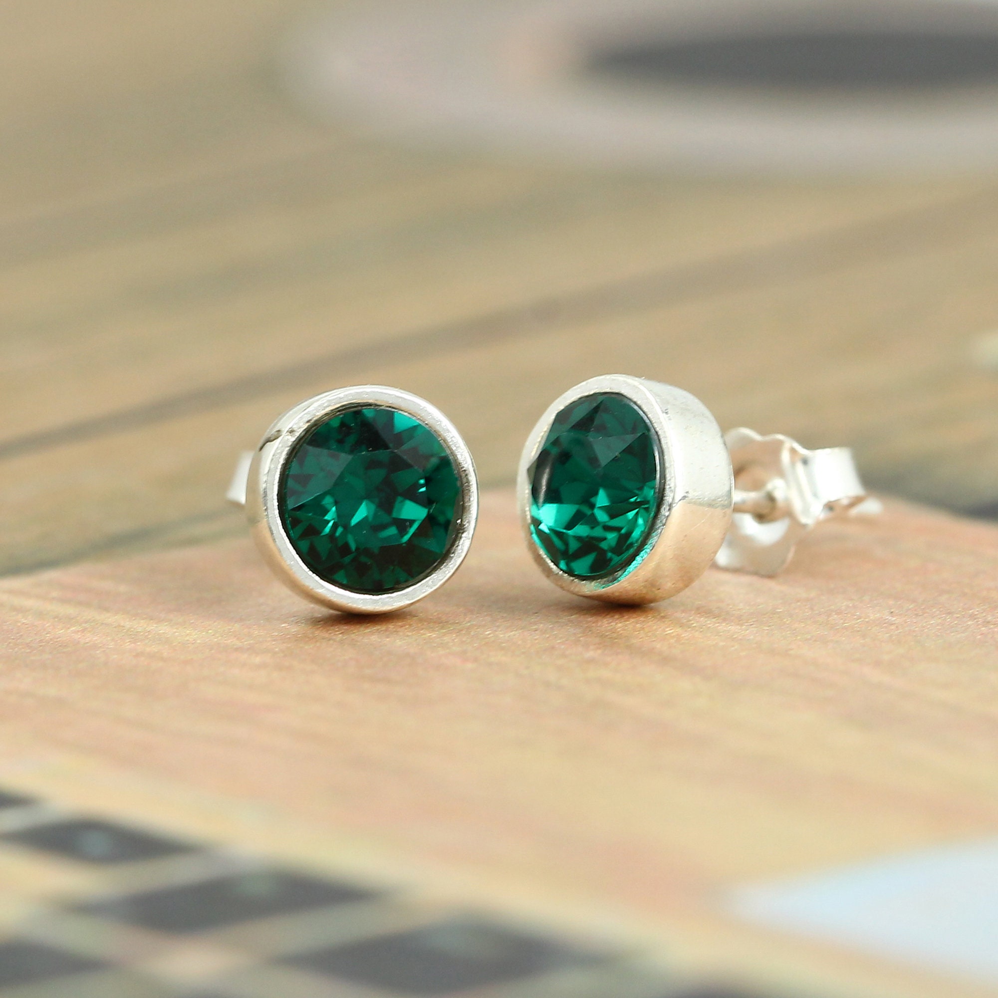 Emerald Stud Earring 6mm Round Cut Emerald Earring Swarovski Etsy
