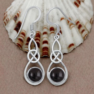 Black Onyx Earrings, 925 Sterling Silver Earrings, Celtic Knot Earrings, Dangle Earrings, Handmade Gemstone Earrings, Boho Vintage Earrings