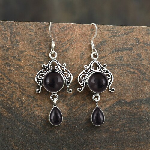 Black Onyx Earrings 925 Sterling Silver Earrings Bohemian - Etsy