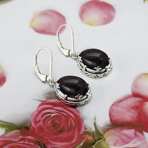 Teardrop Black Onyx Earrings: 925 Sterling Silver Dangle Earrings