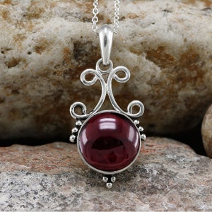 Natural Garnet Pendant, 925 Sterling Silver Pendant, Red Garnet Pendant Necklace, Oval Garnet Pendant,  Silver Pendant, Boho Pendant,