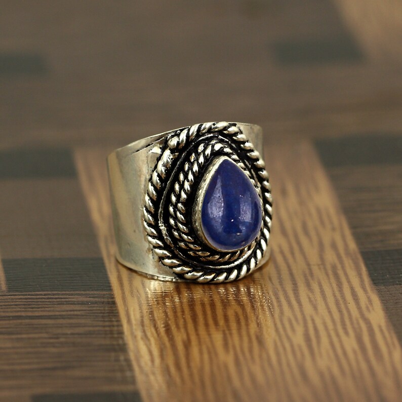 Lapis Statement Silver Ring Gift For Her Unisex Ring September Birthstone Ring Lapis Lazuli Ring Sterling Silver Ring Gemstone Ring