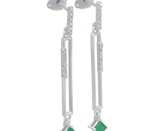 Smaragd Diamant Ohrringe: 925er Silber Art Deco Schmuck