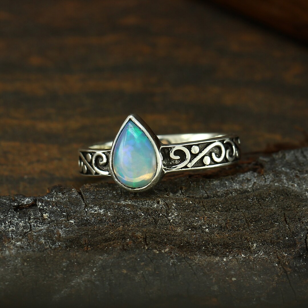 Bague éternité Larimar Naturel - Argent 925 - Fait Main - Taille Ajustable - NEUF Avec étiquettes