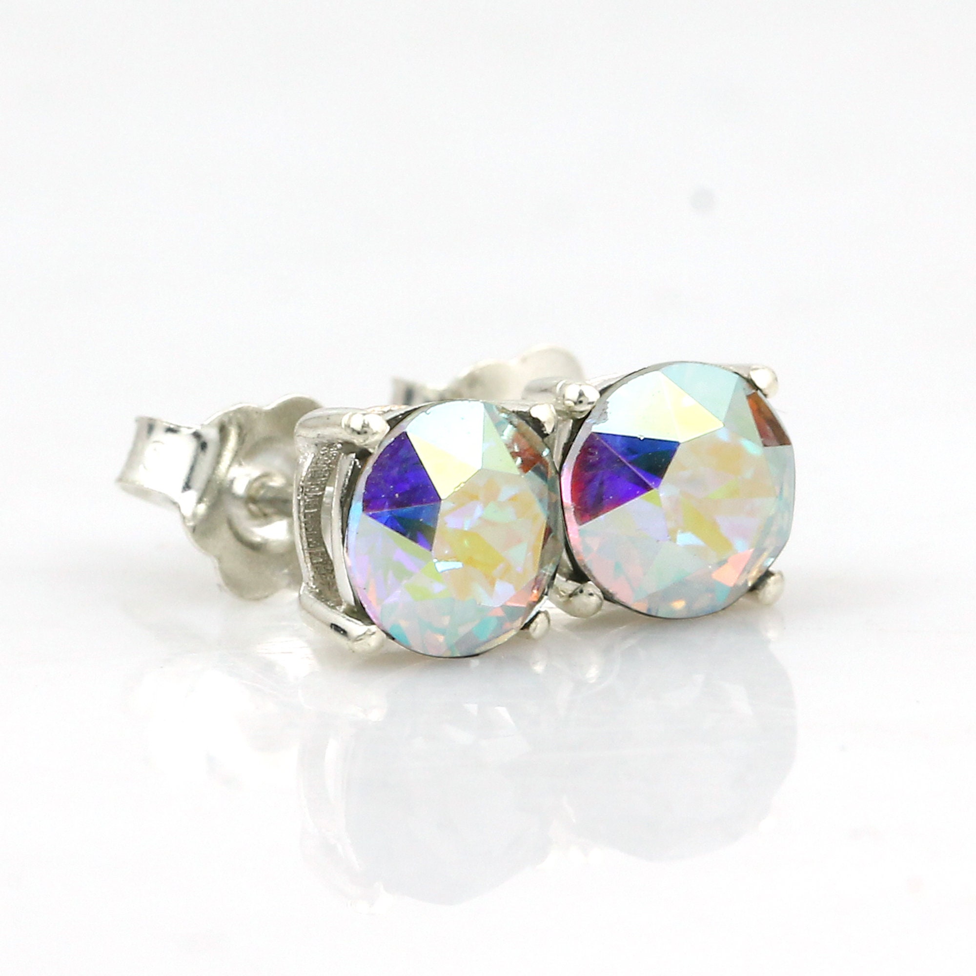 Aurora Borealis Stud Earrings 6mm Round Swarovski Crystal Etsy