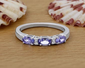Tanzanite Diamond Ring, 925  Silver Anniversary Ring