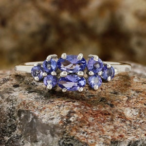 Stunning Tanzanite Ring- Blue Gemstone Ring- 925 Sterling Silver Ring- Stacking Ring- Oval Cut Tanzanite Ring- MultiStone Ring-Proposal Ring