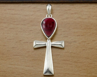 Garnet Pendant-Handmade Cross Pendant-925 Sterling Silver Pendant-Healing Pendant-Birthstone Pendant-Gemstone Pendant-Garnet Silver Pendant