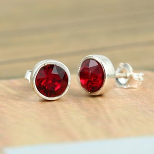 Created Ruby Stud Earrings, 6mm Round Cut Ruby Stud Earring, Sterling Silver Stud Earring, July Birthstone, Gift For Her, Ruby Silver Stud