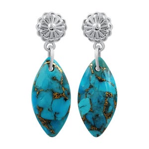 Blue Copper Turquoise Earrings: 925 Sterling Silver Dangle Earrings