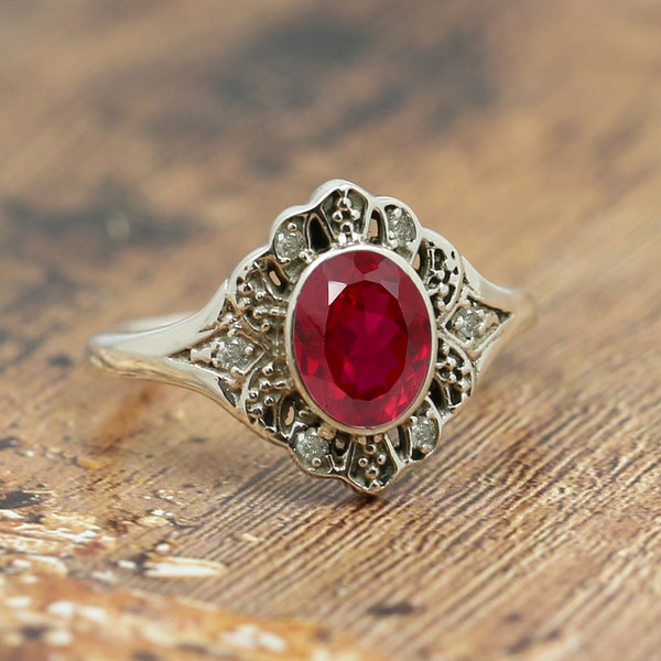 Simulated Ruby Ring, 925 Sterling Silver Ring, Oval Shape Gemstone Ring, July Birthstone Ring, Imitation Ruby Silver Ring, Gift For Her.
