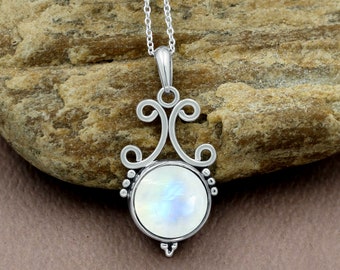 Rainbow Moonstone Ruby Sterling Silver Pendant Necklace - Etsy