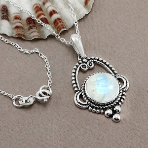 Rainbow Moonstone Pendant - Sterling Silver Pendant - Handmade Pendant - Boho Pendant - Gemstone Pendant - Moonstone Silver Necklace - Gift