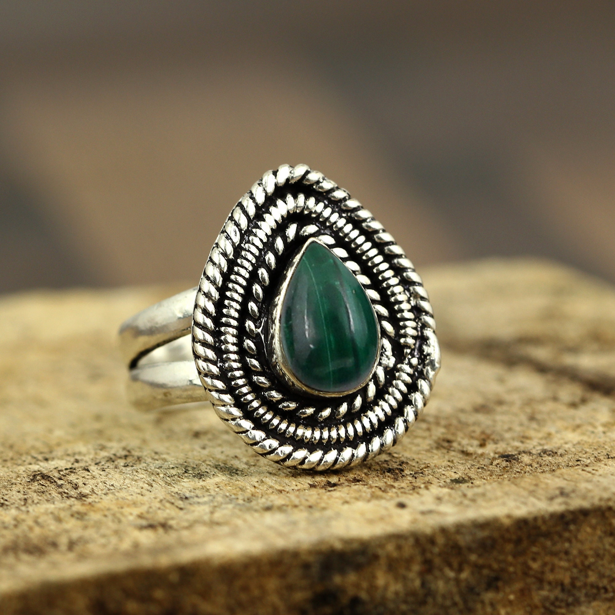 Green Malachite Ring Sterling Silver Ring Statement Ring | Etsy