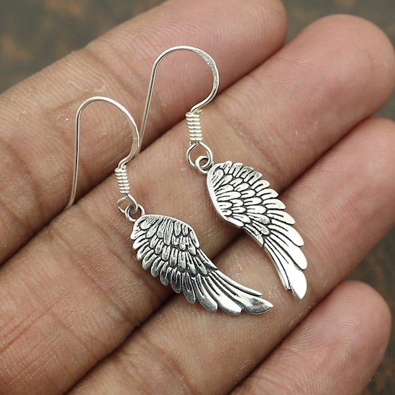 Small Angel Wing Post Stud Earrings Antiqued Sterling Silver Small Angel Wing Post Stud Earrings Antiqued Sterling Silver
