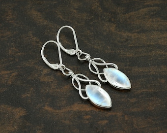Boucles d'oreilles pendantes en argent avec pierre de lune arc-en-ciel : bijoux en pierres précieuses faits main