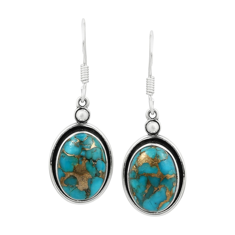 Natural Blue Copper Turquoise Earrings Oval Shape Gemstone Earrings Vintage Earrings Dangle Earrings 925 Sterling Silver Earrings