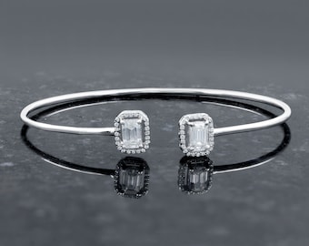 Moissanite Sterling Silver Bangle Bracelet, Anniversary Gift