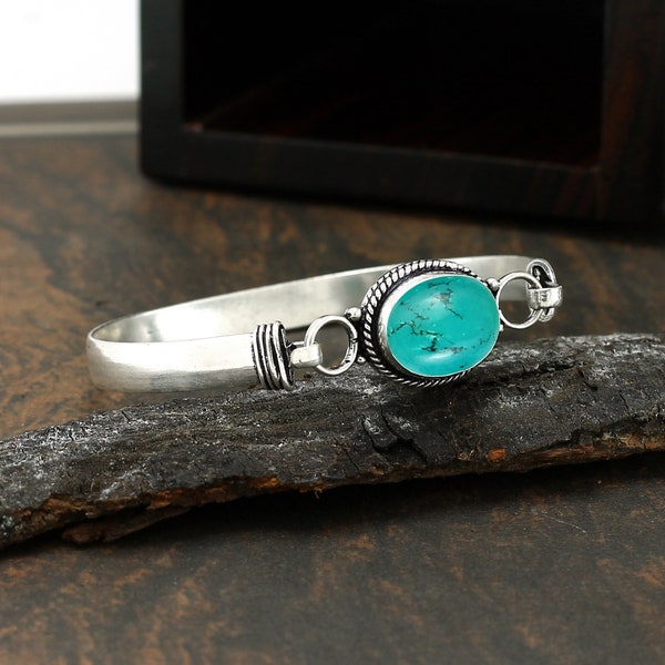 Turquoise Bangle, 925 Sterling Silver Bangle, Handmade Bangle, Cuff Bangle, Turquoise Gemstone Bangle, Turquoise Adjustable Silver Bangle