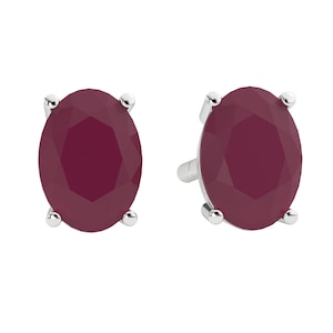 Ruby Stud Earrings: Oval Gemstone, 925 Sterling Silver