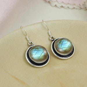 Handmade Labradorite Dangle Earrings: 925 Sterling Silver Gemstone