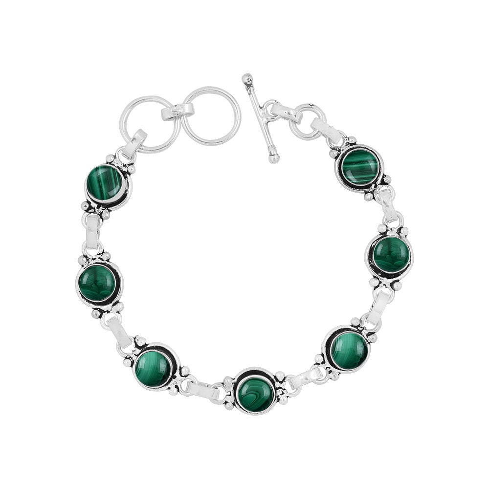 Malachite Bracelet 925 Sterling Silver Natural Gemstone Etsy