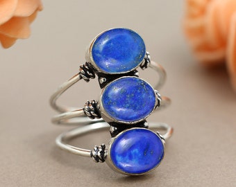 Lapis Lazuli Ring, Sterling Silver Women Ring Jewelry, Natural Lapis Lazuli Ring, September Birthstone Ring, Gemstone Ring, Gift For Her